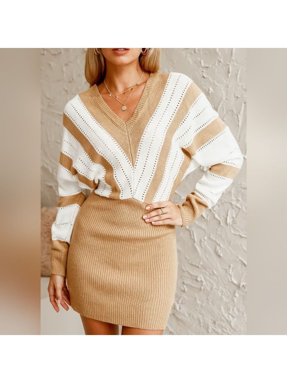 Cupshe V Neckline Ribbed Bohochic Sweater Dress with cutout circles. Size M/L